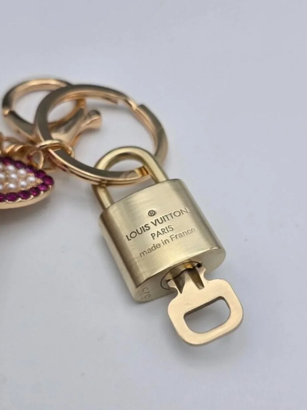 LV Authentic Gold Padlock 🔒 Key Set w/ Unbranded Fox Pom-pom Keychain Charm
